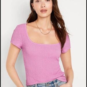 Old Navy Pink Fitted Textured Square Neck Short Sleeve Top Size Large NWOT Women